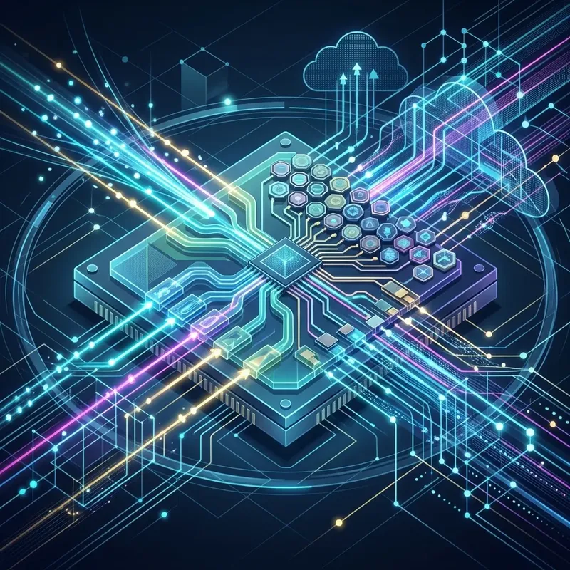 A microscopic view of advanced silicon photonics sensor architecture channeling light wavelengths onto a pixel array.