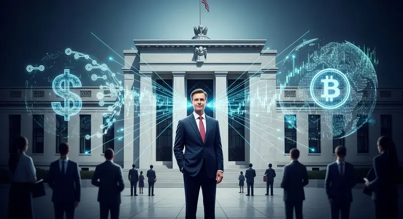 A visual representation of a global financial network connecting traditional banks and digital assets