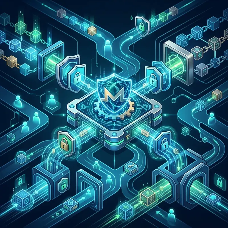 Diagram illustrating the multi-step process of routing BTC or ETH through the Monero network to achieve enhanced anonymity