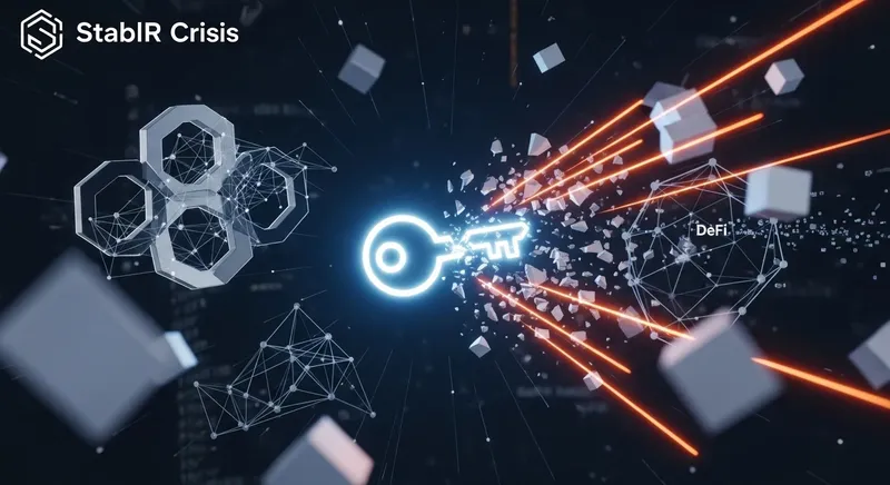 Descriptive image showing interconnected financial nodes and a central vault protected by layers of digital security protocols