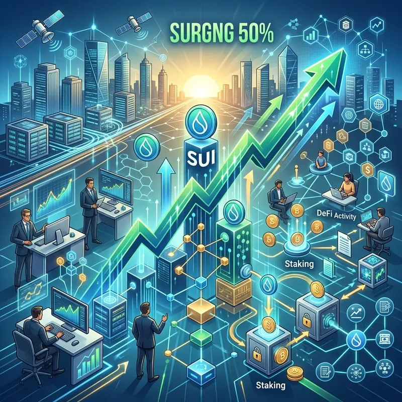 High-performance network architecture diagram illustrating secure, zero-fee digital transfers and institutional staking mechanisms for the Sui blockchain