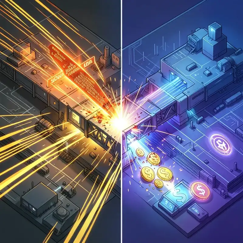 A stylized digital representation of interconnected blockchain nodes and data streams