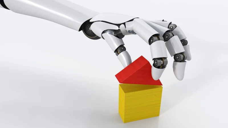 A modern, high-tech corporate office environment showcasing seamless integration between human engineering and automated data systems