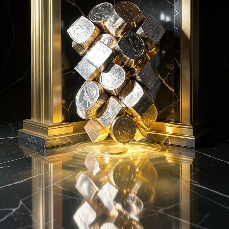 A representation of complex financial infrastructure linking traditional fiat currencies to decentralized digital asset collateral